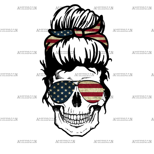 American Flag Skull DTF Transfer