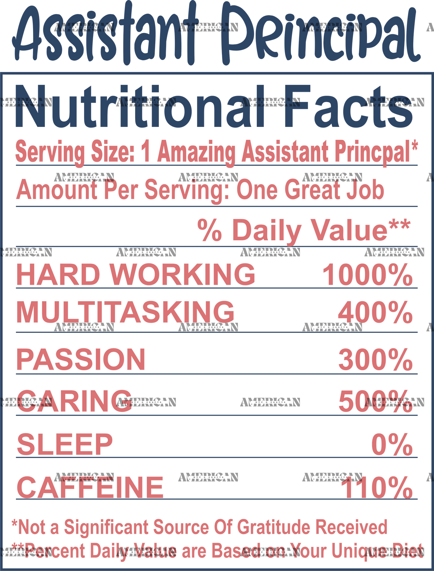 Assistant Principal Nutritional Facts DTF Transfer