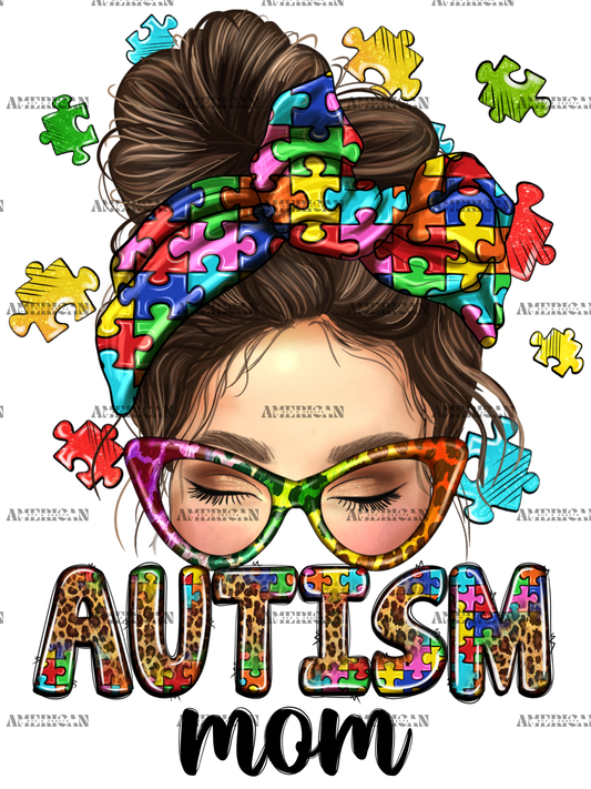 Autism Mom Messy Bun-1 DTF Transfer