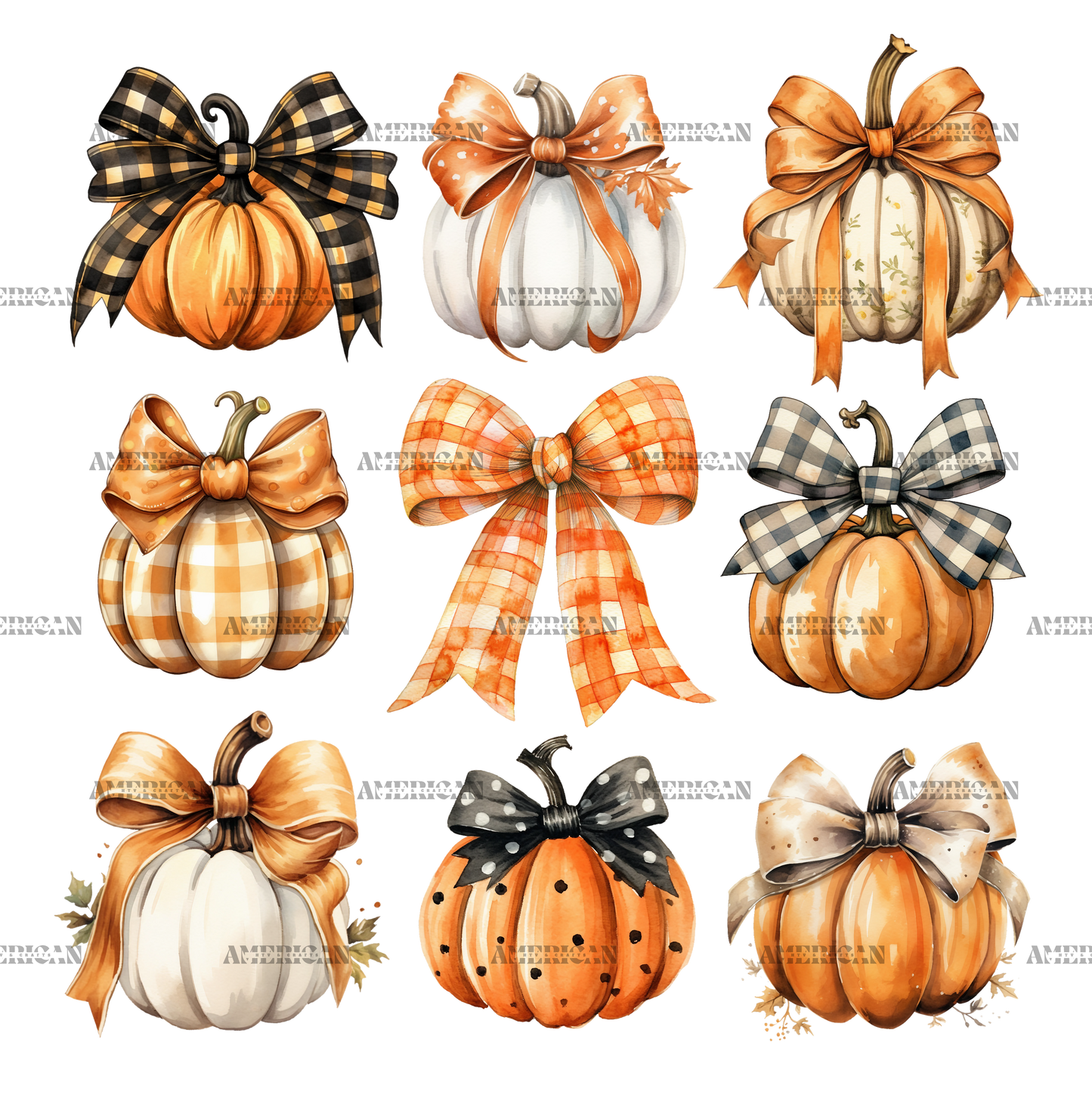 Autumn Pumpkins Bows-1 DTF Transfer