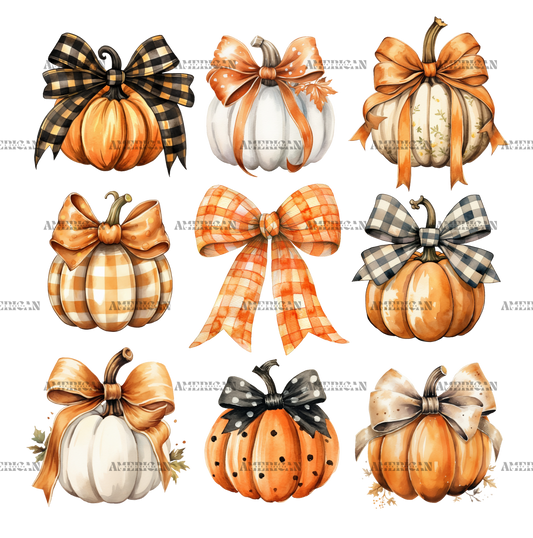 Autumn Pumpkins Bows-1 DTF Transfer