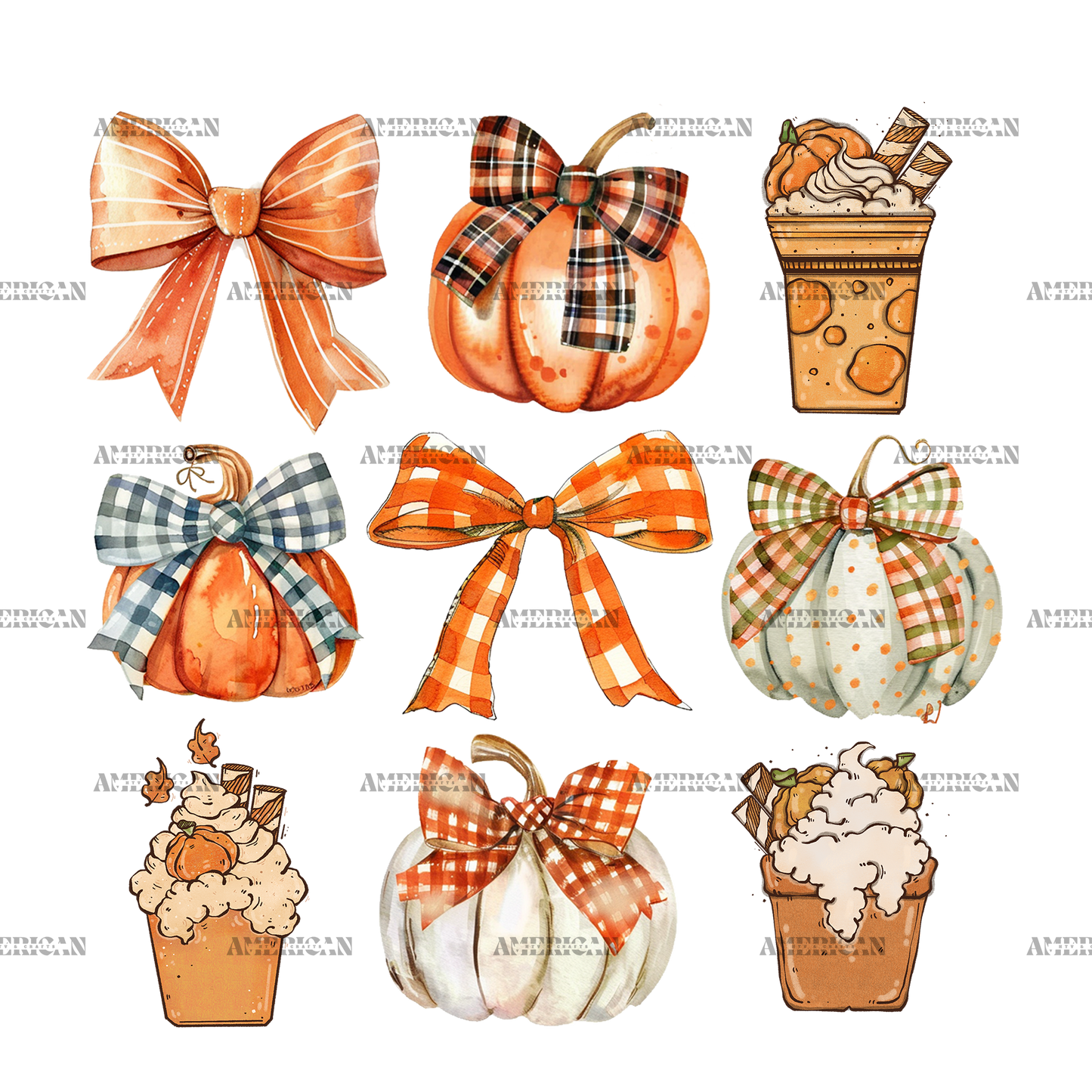 Autumn Pumpkins Bows-10 DTF Transfer