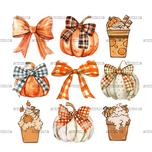 Autumn Pumpkins Bows-10 DTF Transfer