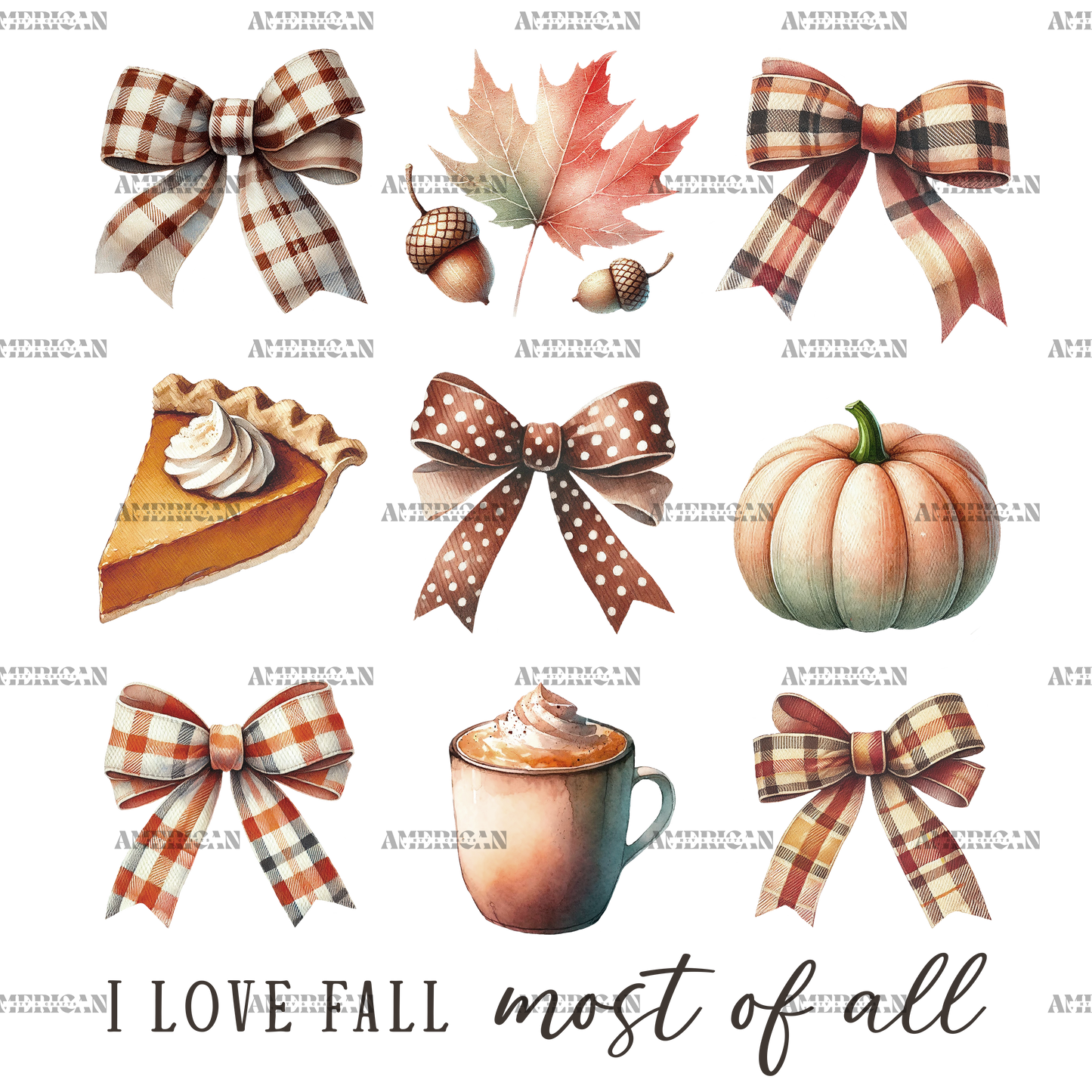 Autumn Pumpkins Bows-11 DTF Transfer