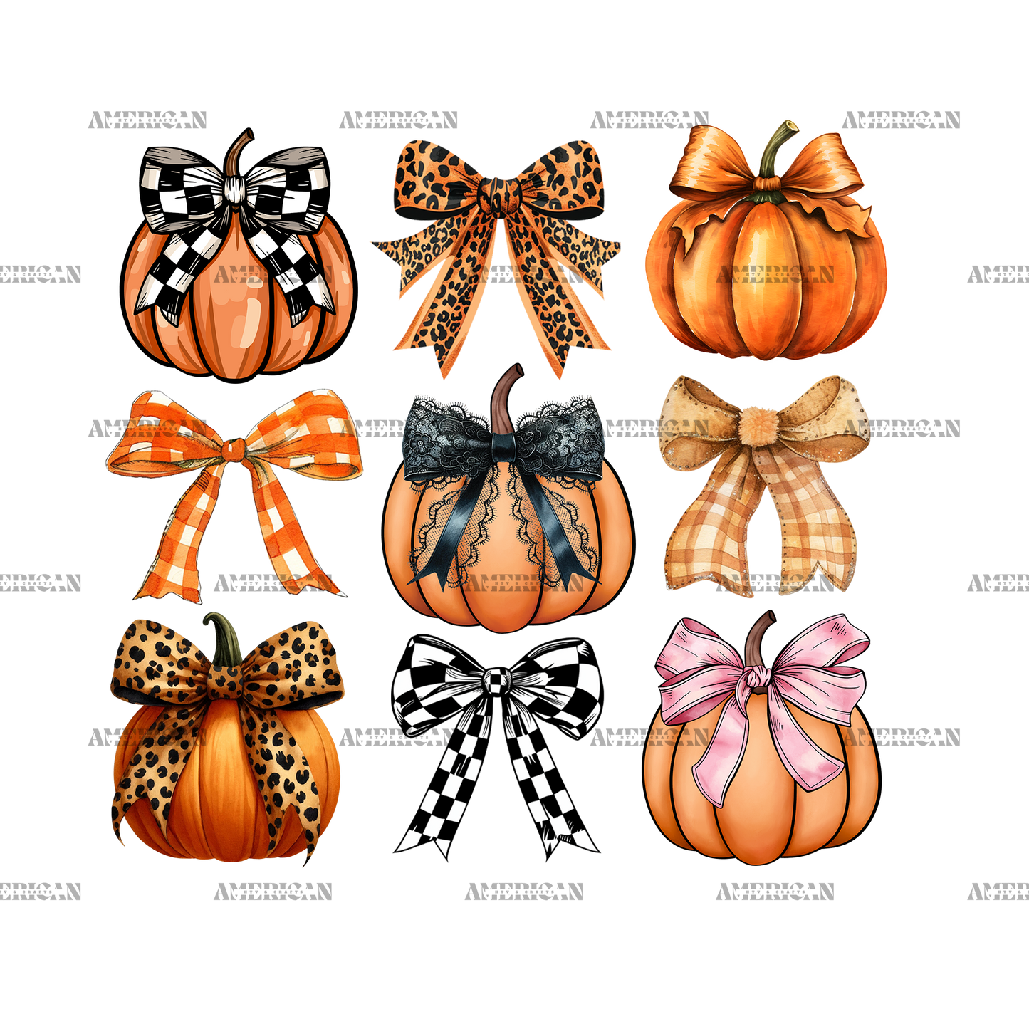 Autumn Pumpkins Bows-3 DTF Transfer