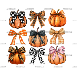 Autumn Pumpkins Bows-3 DTF Transfer