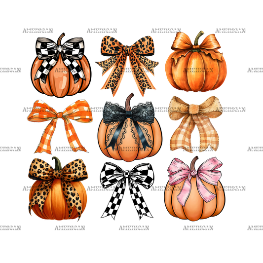 Autumn Pumpkins Bows-3 DTF Transfer