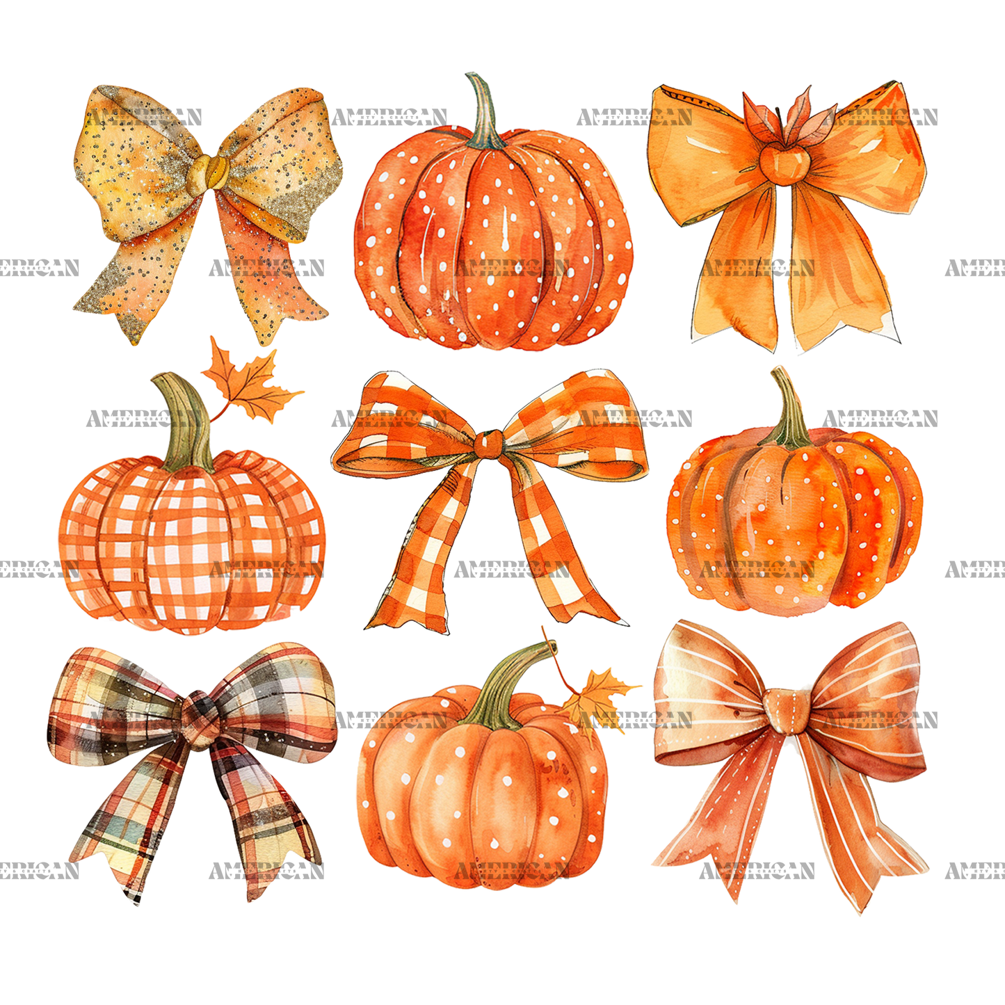 Autumn Pumpkins Bows-4 DTF Transfer