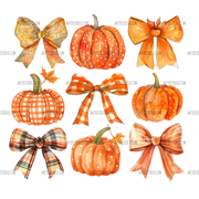 Autumn Pumpkins Bows-4 DTF Transfer