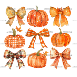 Autumn Pumpkins Bows-4 DTF Transfer