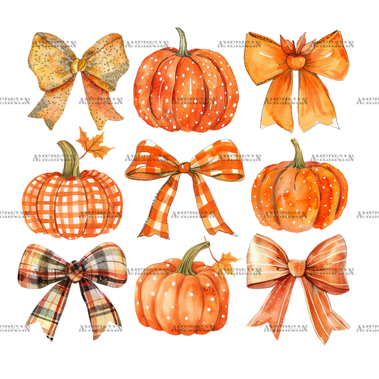 Autumn Pumpkins Bows-4 DTF Transfer