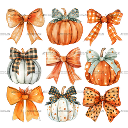 Autumn Pumpkins Bows-5 DTF Transfer