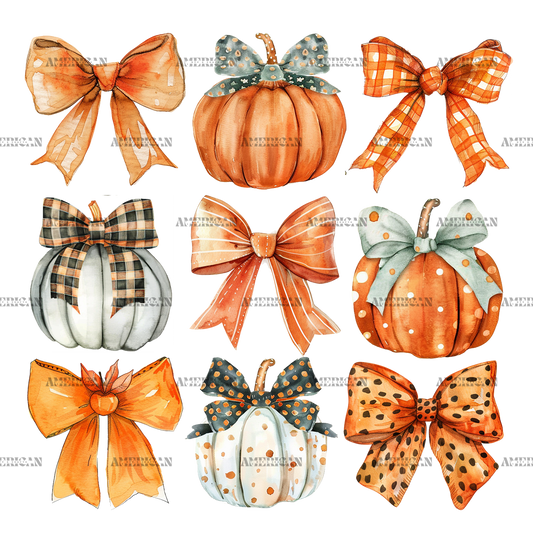 Autumn Pumpkins Bows-5 DTF Transfer