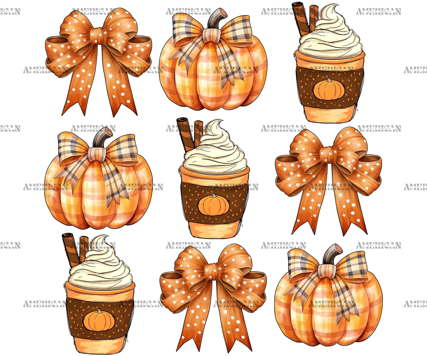 Autumn Pumpkins Bows-6 DTF Transfer