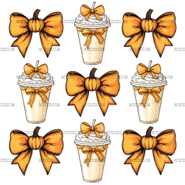Autumn Pumpkins Bows-9 DTF Transfer