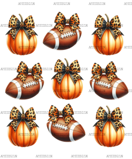 Autumn Pumpkins Football Bows-1 DTF Transfer