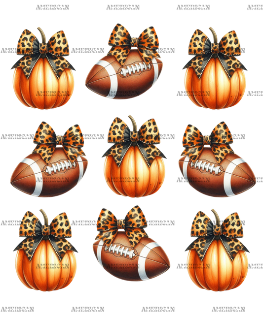 Autumn Pumpkins Football Bows-1 DTF Transfer