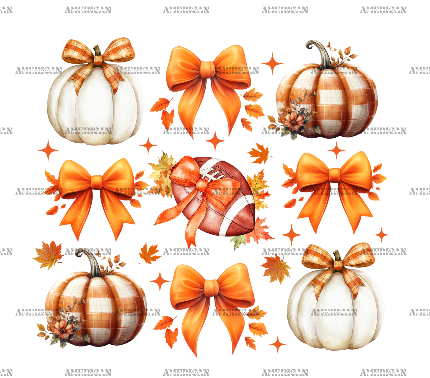 Autumn Pumpkins Football Bows-2 DTF Transfer