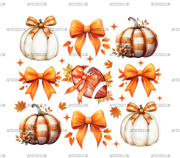 Autumn Pumpkins Football Bows-2 DTF Transfer