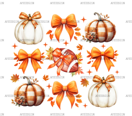 Autumn Pumpkins Football Bows-2 DTF Transfer
