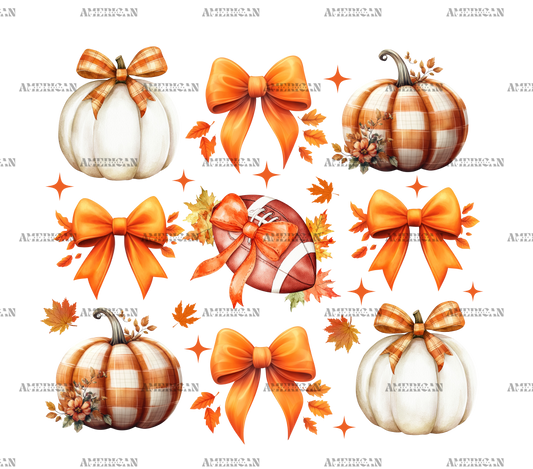 Autumn Pumpkins Football Bows-2 DTF Transfer