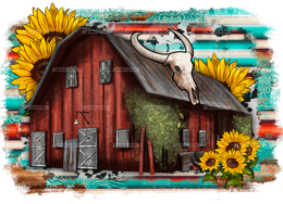 Barn And Sunflowers Cowhide DTF Transfer