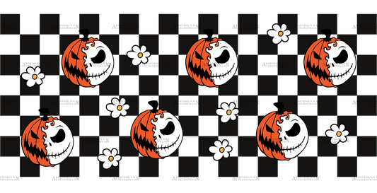 Black Checkered Pumpkin Ghost UV DTF Transfer