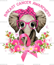 Breast Cancer Awareness Elephant Flowers Pink Ribbon DTF Transfer