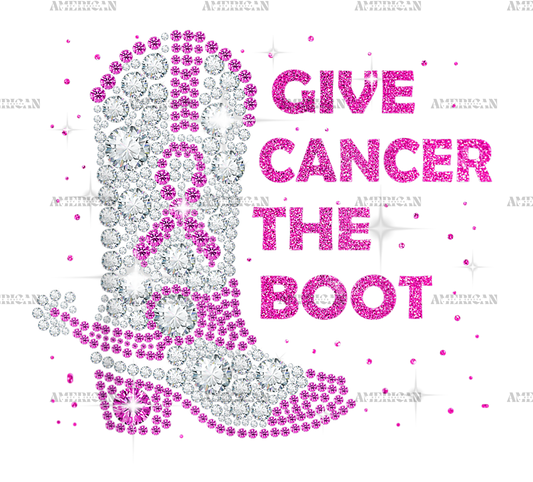 Breast Cancer Awareness Give Cancer The Boot Pink Ribbon DTF Transfer