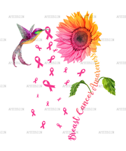 Breast Cancer Awareness Sunflower Hummingbird DTF Transfer