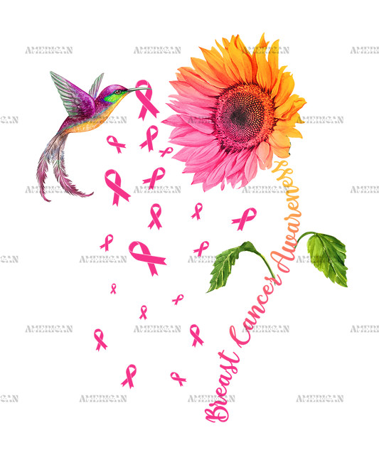 Breast Cancer Awareness Sunflower Hummingbird DTF Transfer