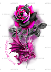Breast Cancer Dragon Ribbon Pink Warrior Rose Flower Dragon DTF Transfer