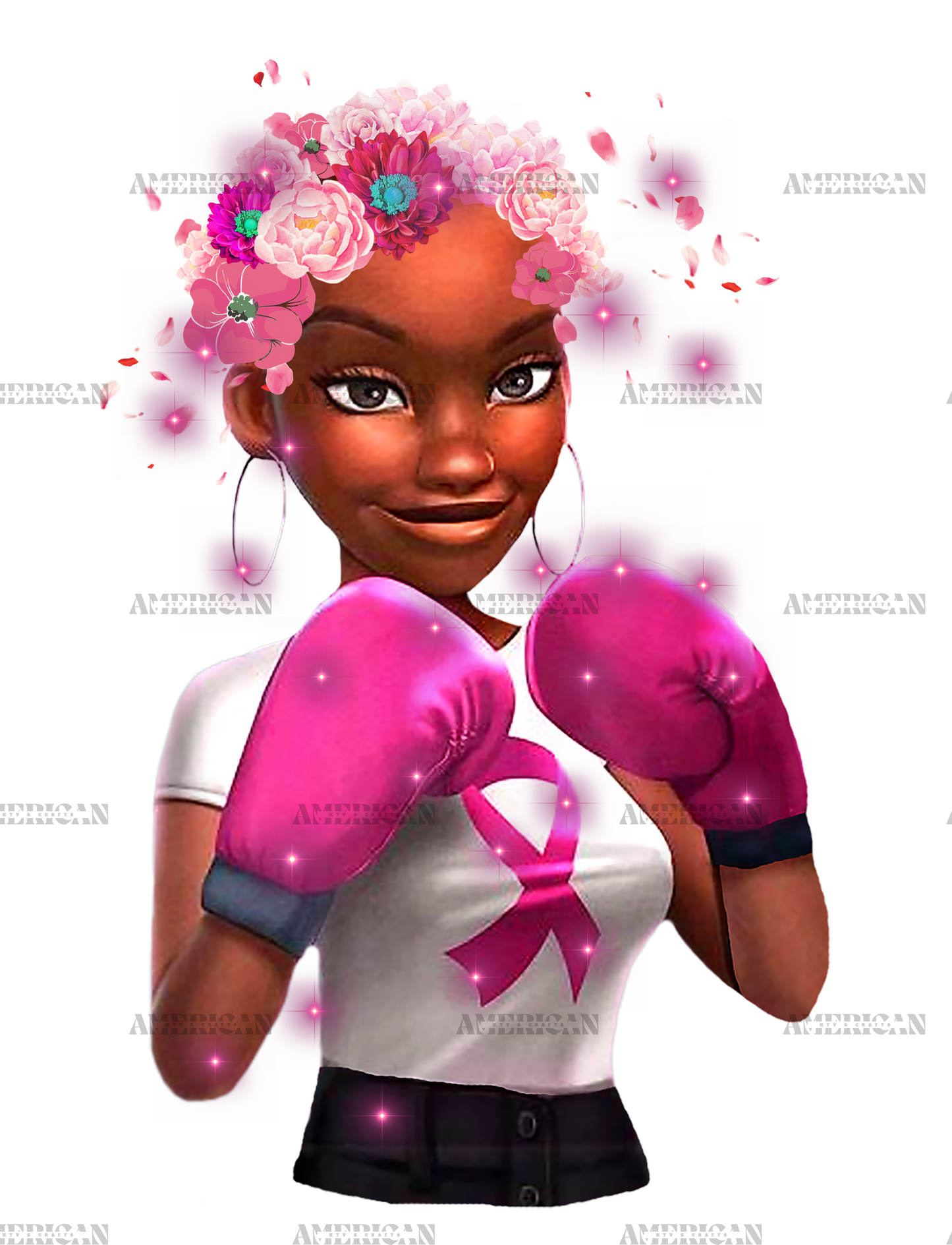 Breast Cancer Girl Boxing Warrior Breast Cancer Woman Ribbon DTF Transfer