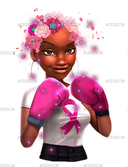 Breast Cancer Girl Boxing Warrior Breast Cancer Woman Ribbon DTF Transfer