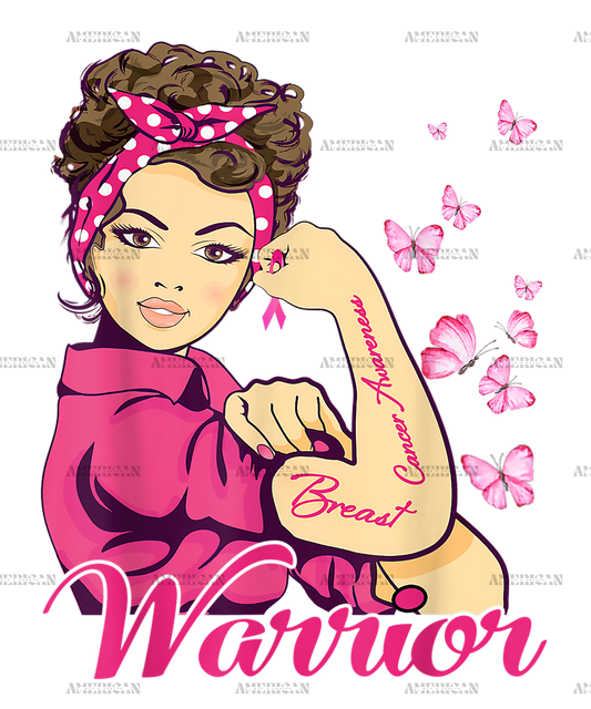 Breast Cancer Warrior Rosie Riveter Pink Ribbon Unbreakable DTF Transfer