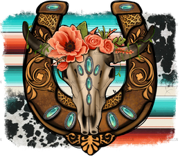Bull Skull Western Horseshoe DTF Transfer