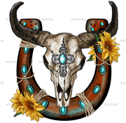Bull Skull With Horseshoe DTF Transfer