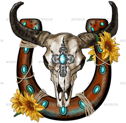 Bull Skull With Horseshoe DTF Transfer