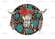 Bull Skull Leopard DTF Transfer