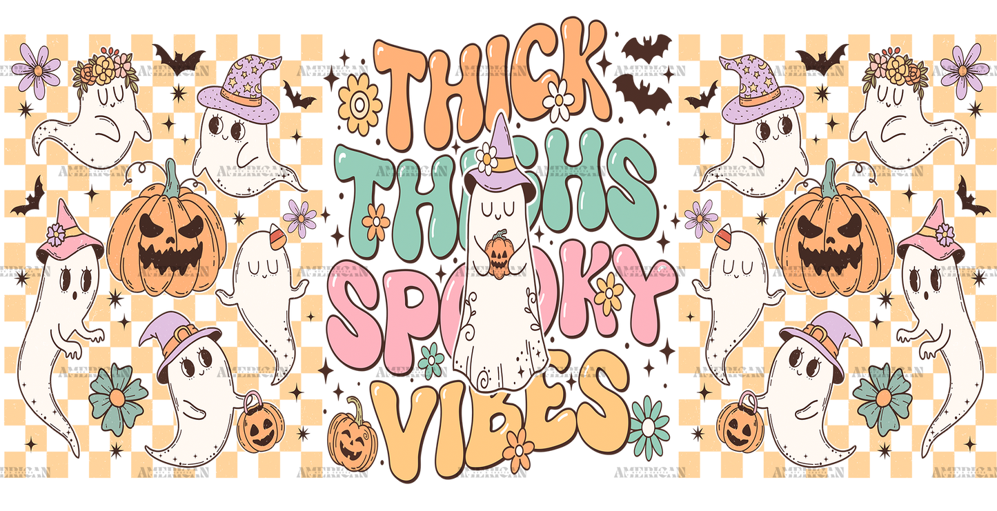 Checkered Thick Thighs Spooky Vibes UV DTF Transfer