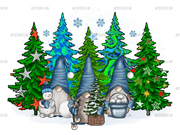 Christmas Gnomies With Trees DTF Transfer