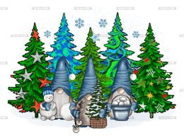 Christmas Gnomies With Trees DTF Transfer