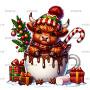 Christmas Highland Chocolate Mug DTF Transfer