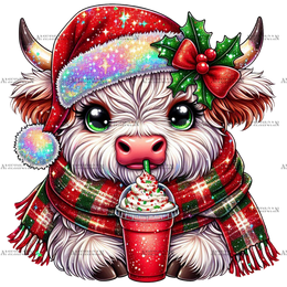 Christmas Highland Cow-1 DTF Transfer