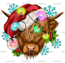 Christmas Highland Cow-2 DTF Transfer