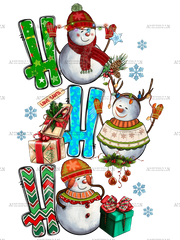 Christmas Ho Ho Ho With Snowmen DTF Transfer