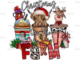 Christmas On The Farm Drink DTF Transfer