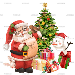 Christmas Santa And Snowman DTF Transfer