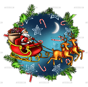 Christmas Santa With Reindeers DTF Transfer