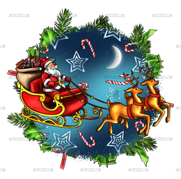 Christmas Santa With Reindeers DTF Transfer